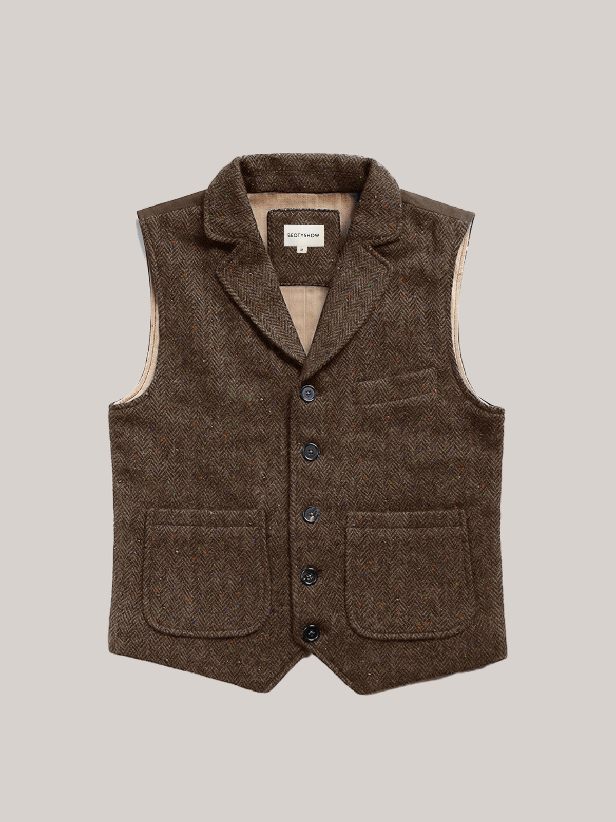 Men's Retro Lapel Gilet Suit Tweed Waistcoat Herringbone Vest – BEOTYSHOW